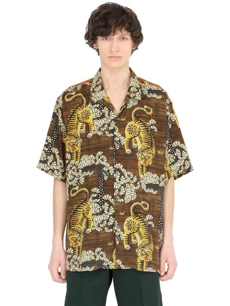 gucci viscose bowling shirt with forest print|gucci bowling shirt for sale .